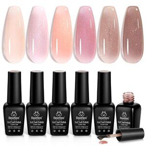 Beetles Jelly Gel Nail Polish Set - 6 Colors Nude Pink Brown Shimmer Giltter Fal